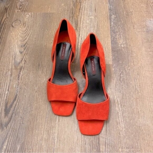 Uterqüe suede open toe block heels with leather lining and soles. Women's size 8 - Picture 7 of 13